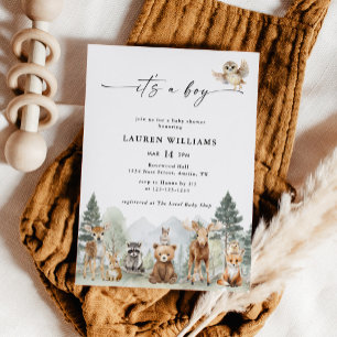 Moderne Waldtiere Wald Junge Baby Shower Einladung