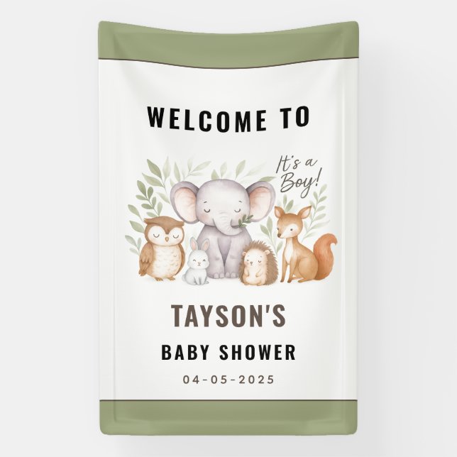Moderne Waldtiere Waldjunge Baby Shower Banner (Vertikal)
