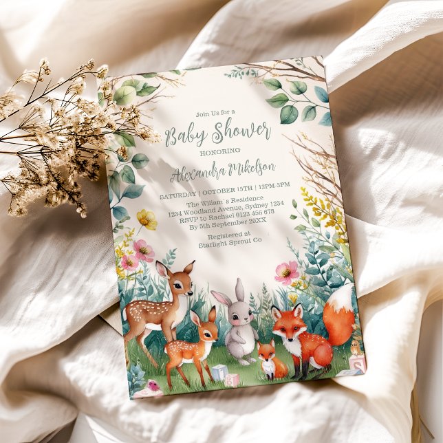 Moderne Waldtiere Waldsäulendusche Einladung (Von Creator hochgeladen)