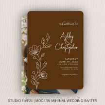 Moderne Walnut Brown Foliage Kontur Foto Hochzeit