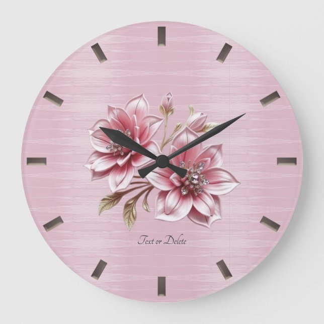 Moderne Wanduhr mit rosa Blumen (Vorderseite)
