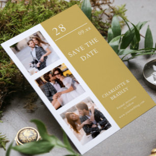 Moderne warme goldene vier-Foto-Hochzeitscollage Save The Date
