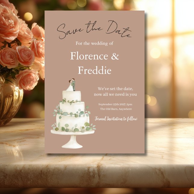 Moderne warme rosa Hochzeitstorte Save The Date Ka (Von Creator hochgeladen)