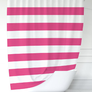 Moderne, warme rosa und weiße Streifen Duschvorhang