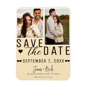 Moderne warme Vanille-Save-the-Date 2-Foto-Hochzei Magnet