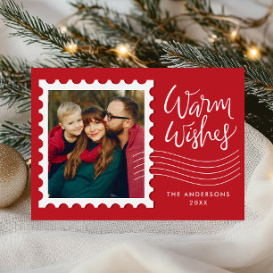 Moderne warme Wünsche Familienfoto-Poststempel Feiertagskarte