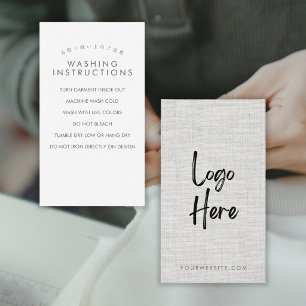 Moderne Waschanleitung mit grauem Stoff-Logo Visitenkarte