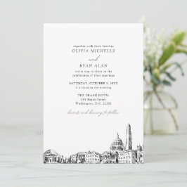 Moderne Washington DC Skyline Black & White Weddin Einladung