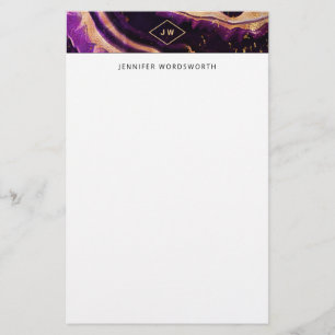 Moderne Wasserfarbe Abstrakt dunkel Lila Goldmatte Briefpapier