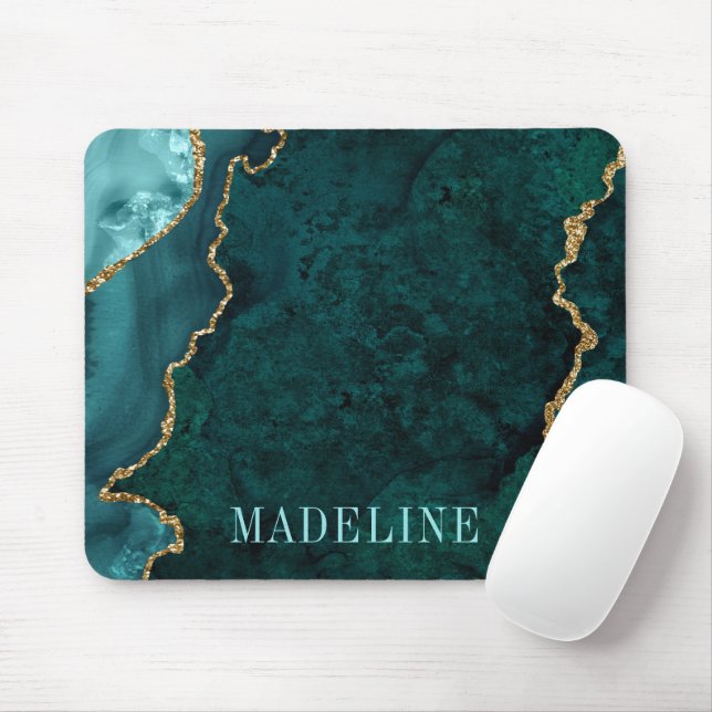 Moderne Wasserfarbe Aquamarin Marble Geode Mousepad (Mit Mouse)