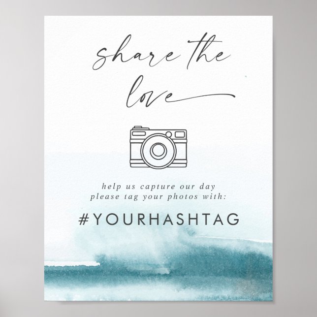 Moderne Wasserfarbe | Aquamarin Share the Liebe Ha Poster (Vorne)