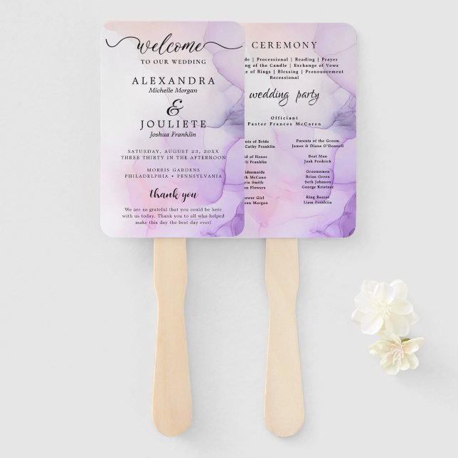 Moderne Wasserfarbe | Aquamarines Hochzeitsprogram Fächer (Vorne und Hinten)