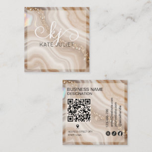 Moderne Wasserfarbe beige und Gold Monogramm Qr Co Quadratische Visitenkarte