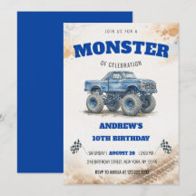 Moderne Wasserfarbe Blau Monster Truck Jungen Gebu