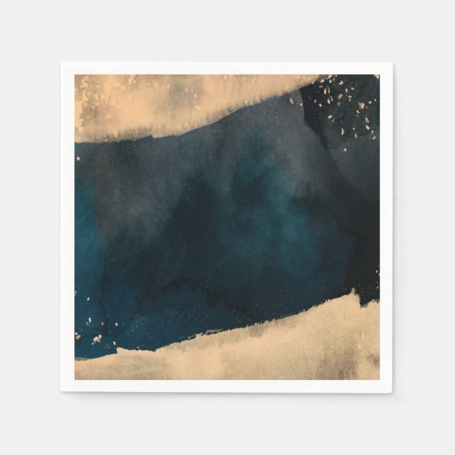 Moderne Wasserfarbe Blau & Peach Korallen Chic Hoc Serviette (Vorderseite)