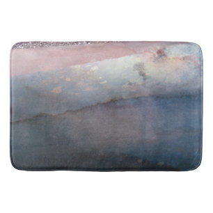 Moderne Wasserfarbe Blau & Roségold Rosa Erröten G Badematte