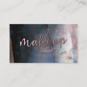 Moderne Wasserfarbe Blau & Roségold Rosa Make-up Visitenkarte