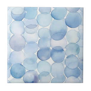 Moderne Wasserfarbe Blau-Weiß-Kreismuster Fliese