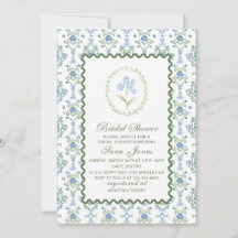 Moderne Wasserfarbe Blaue Blumen Hochzeitseinladun
