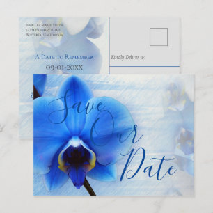 Moderne Wasserfarbe Blaue Orchideen Florale Hochze Postkarte