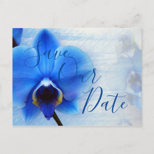 Moderne Wasserfarbe Blaue Orchideen Florale Hochze Postkarte