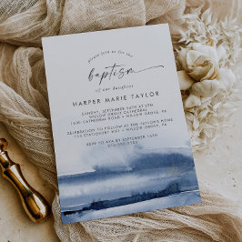 Moderne Wasserfarbe | Blauer Taufen Einladung