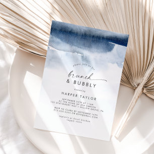 Moderne Wasserfarbe   Blue Brunch & Bubbly Bridal Einladung