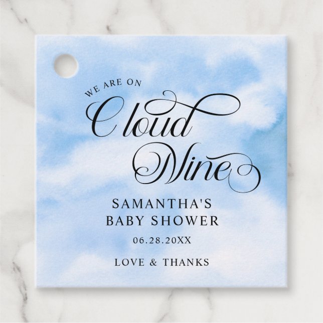 Moderne Wasserfarbe Blue Cloud Nine Baby Dusche Geschenkanhänger (Vorderseite)
