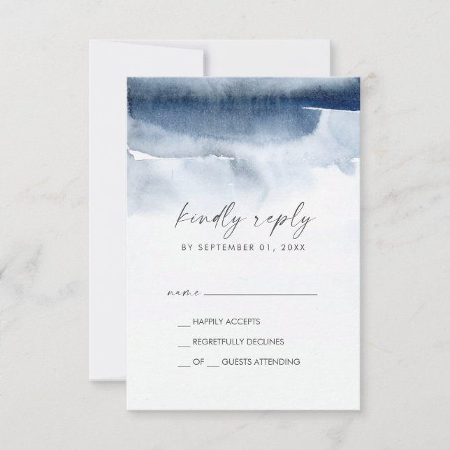 Moderne Wasserfarbe | Blue Simple RSVP Card (Vorderseite)