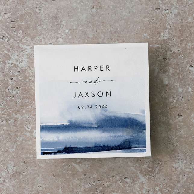 Moderne Wasserfarbe | Blue Wedding Napkins Serviette (Von Creator hochgeladen)