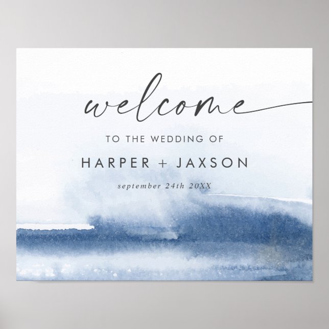 Moderne Wasserfarbe | Blue Wedding Welcome Poster (Vorne)