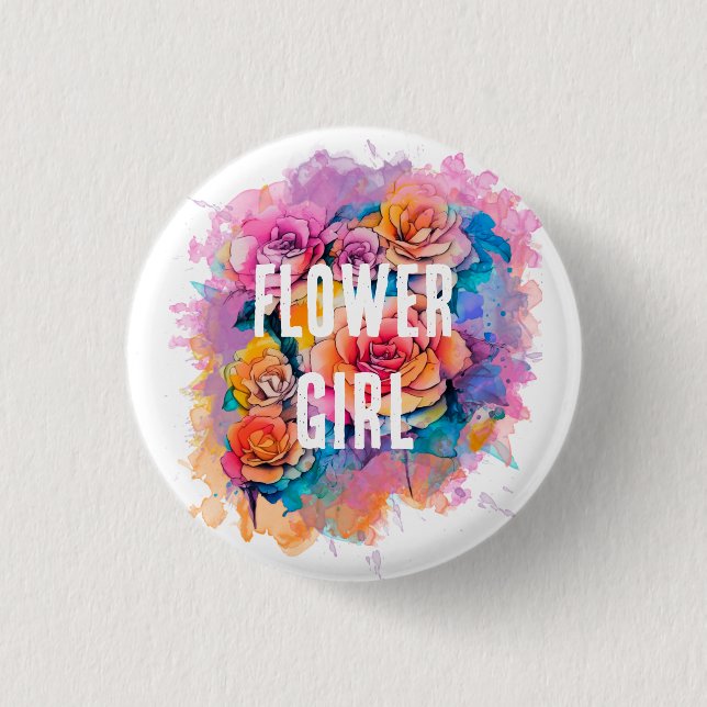 Moderne Wasserfarbe Blumenstrauß Blumenmädchen Button (Vorderseite)