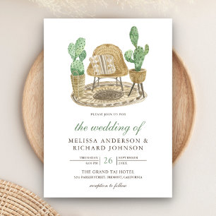 Moderne Wasserfarbe Boho Cactus Wedding Einladung