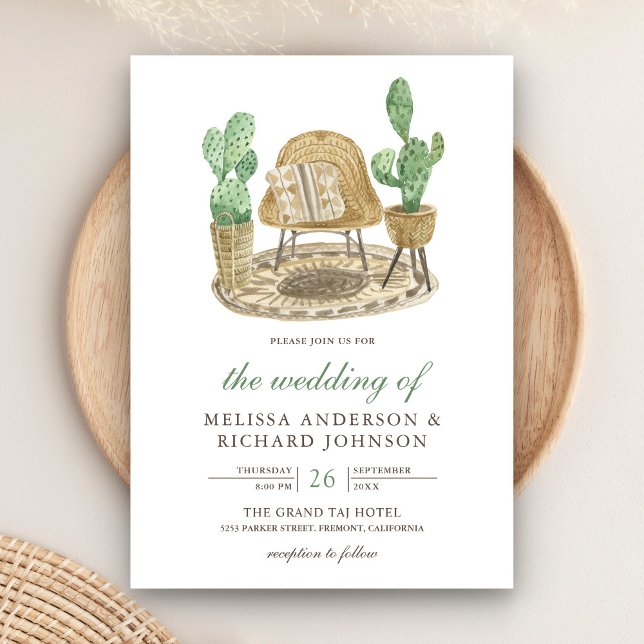 Moderne Wasserfarbe Boho Cactus Wedding Einladung (Von Creator hochgeladen)