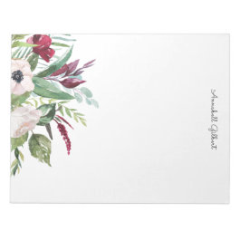 Moderne Wasserfarbe Burgund Blush Blumengrün Notizblock