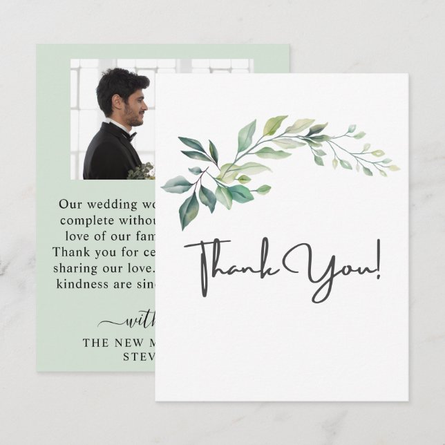 Moderne Wasserfarbe Eukalyptus Blätter Grün Dankeskarte (Vorne/Hinten)