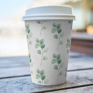 Moderne Wasserfarbe Eukalyptus Grünes Muster Pappbecher