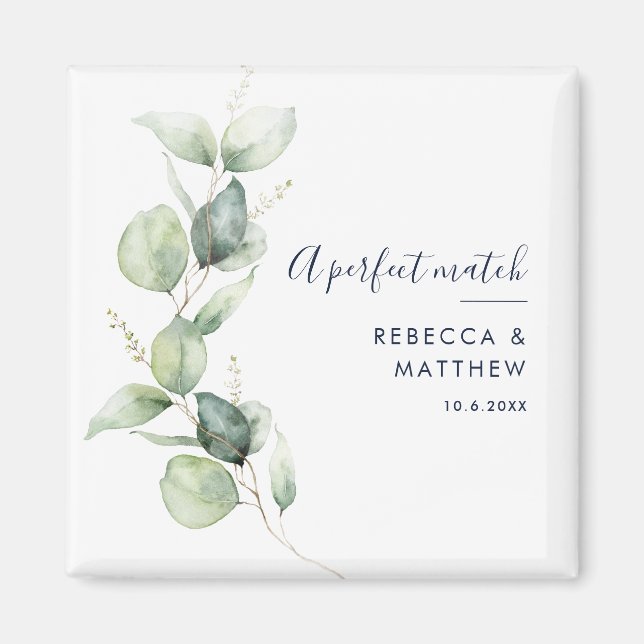 Moderne Wasserfarbe-Eukalyptus-Script-Hochzeit Magnet (Vorne)