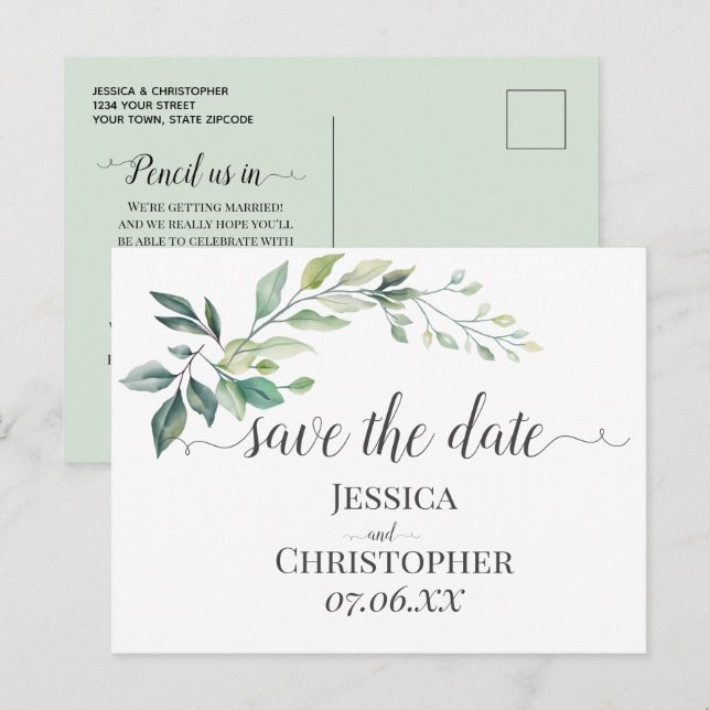 Moderne Wasserfarbe Eukalyptusblätter Grün Ankündigungspostkarte (Vorne/Hinten)