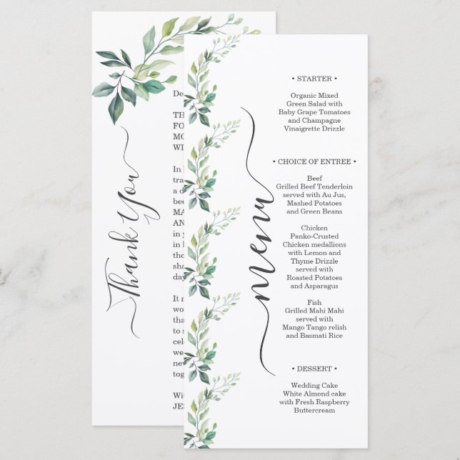 Moderne Wasserfarbe Eukalyptusblätter Grün Menükarte (Vorne/Hinten)