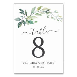 Moderne Wasserfarbe Eukalyptusblätter Grün Tischnummer