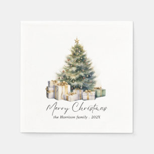Moderne Wasserfarbe Frohe Weihnachtsbaum Serviette