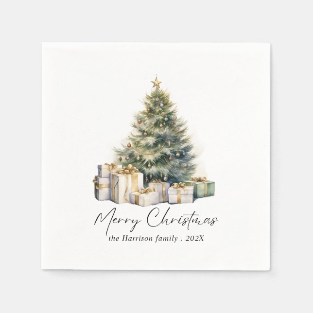 Moderne Wasserfarbe Frohe Weihnachtsbaum Serviette (Vorderseite)