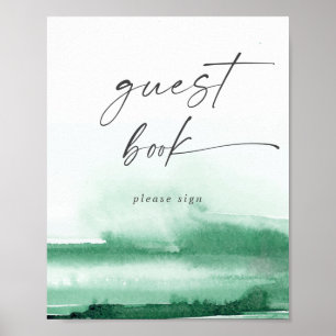 Moderne Wasserfarbe   Green Guest Book Sign Poster