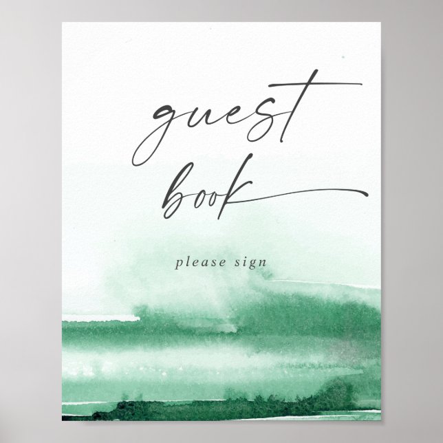 Moderne Wasserfarbe | Green Guest Book Sign Poster (Vorne)