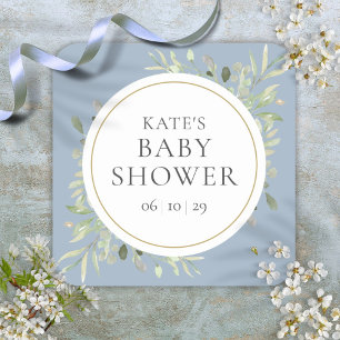 Moderne Wasserfarbe-Grün-Babyparty Dusty Blue Quadratischer Aufkleber