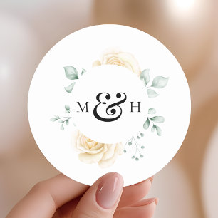 Moderne Wasserfarbe Grün Monogramm Hochzeit Runder Aufkleber