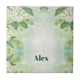 Moderne Wasserfarbe Grüne Blumen & personalisieren Fliese