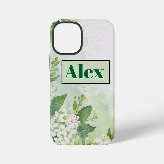 Moderne Wasserfarbe Grüne Blumen & personalisieren iPhone Hülle (Rückseite)