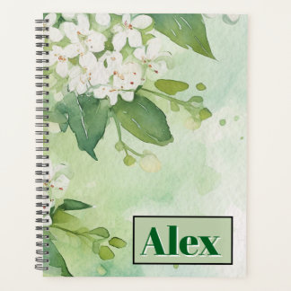 Moderne Wasserfarbe Grüne Blumen & personalisieren Planer